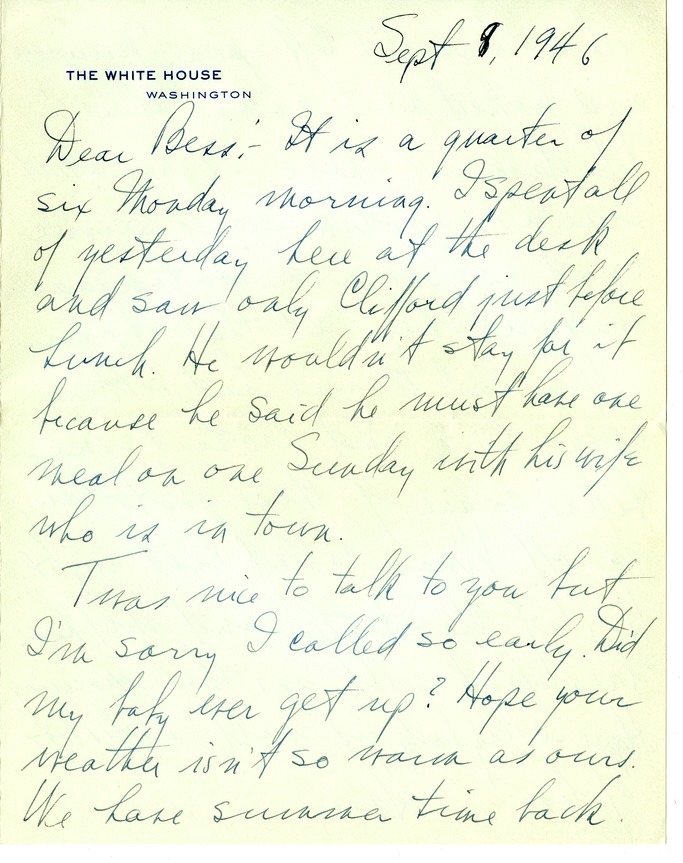 Letter from Harry S. Truman to Bess W. Truman