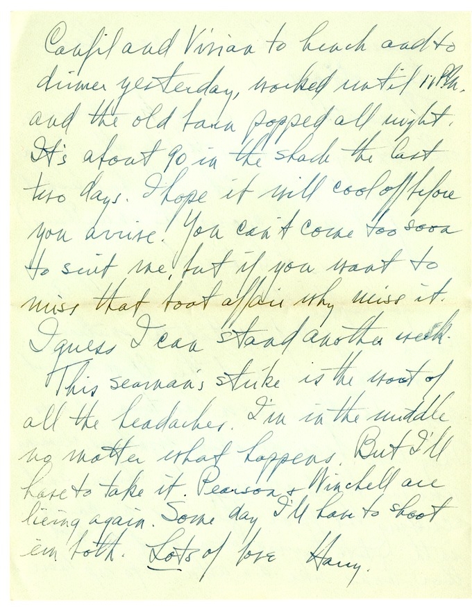 Letter from Harry S. Truman to Bess W. Truman