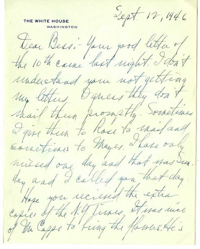 Letter from Harry S. Truman to Bess W. Truman