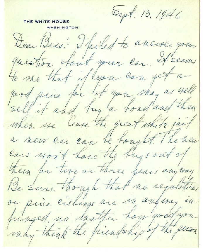 Letter from Harry S. Truman to Bess W. Truman