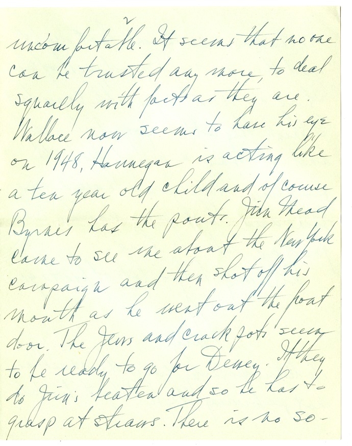 Letter from Harry S. Truman to Bess W. Truman