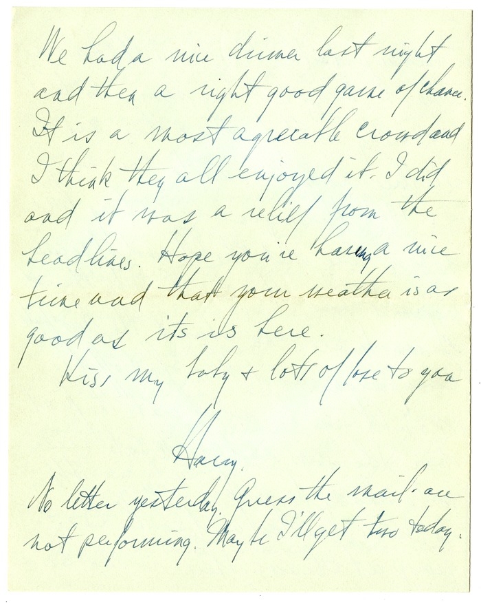 Letter from Harry S. Truman to Bess W. Truman