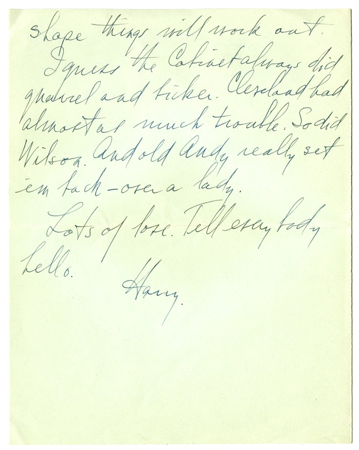 Letter from Harry S. Truman to Bess W. Truman