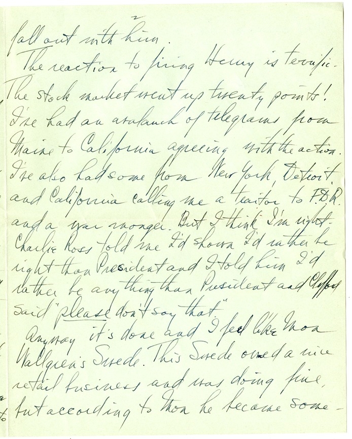 Letter from Harry S. Truman to Bess W. Truman