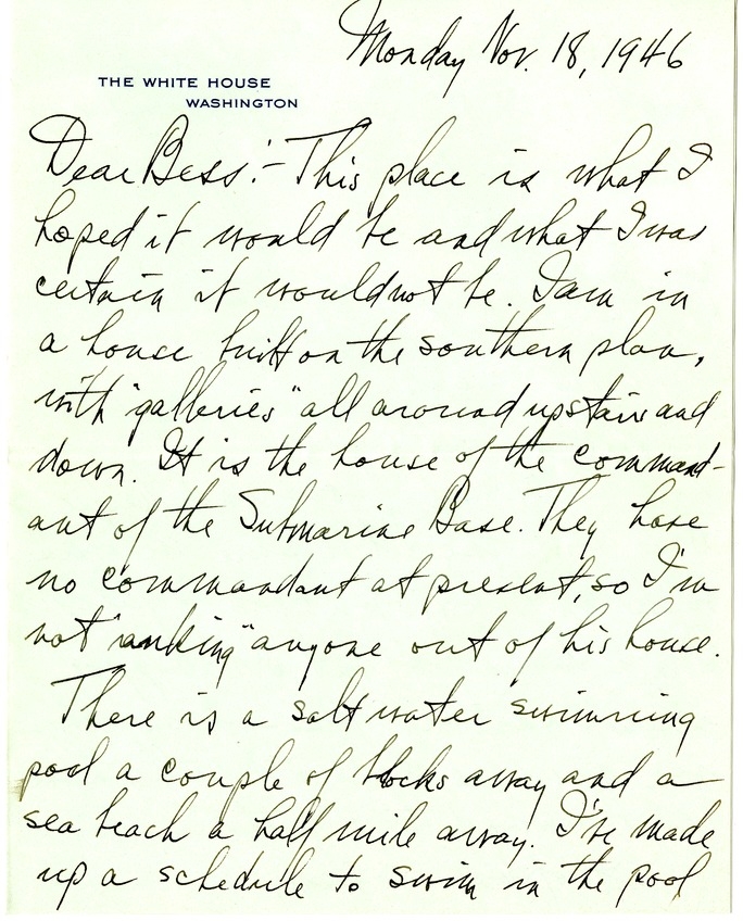 Letter from Harry S. Truman to Bess W. Truman