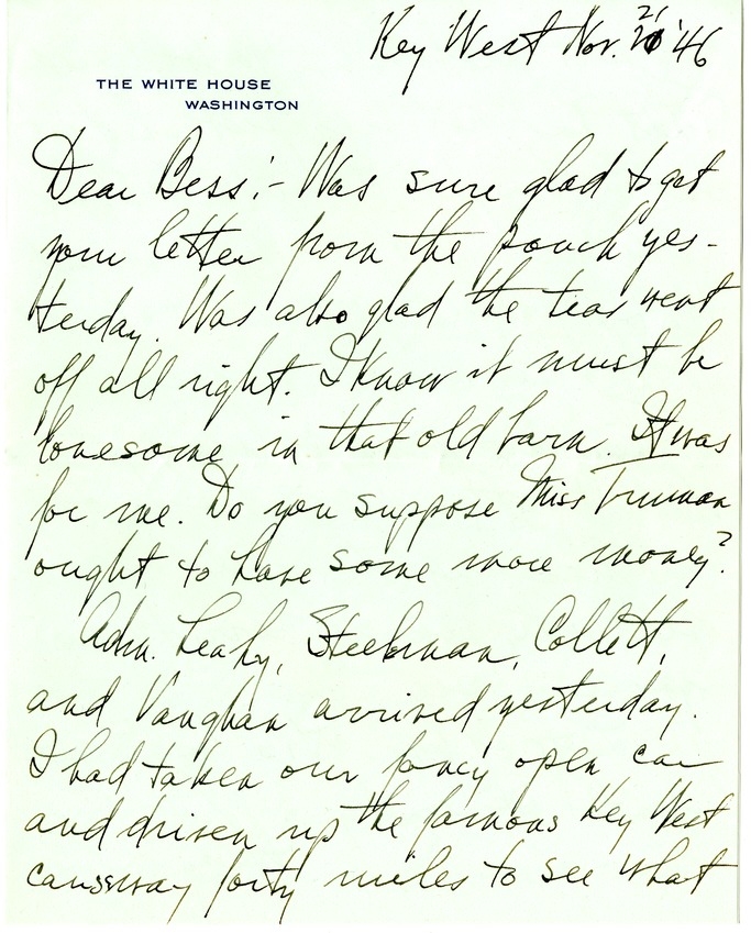 Letter from Harry S. Truman to Bess W. Truman