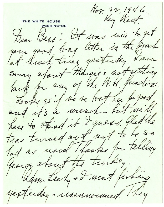 Letter from Harry S. Truman to Bess W. Truman