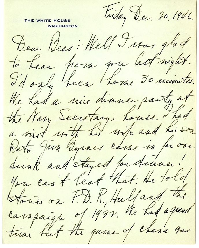 Letter from Harry S. Truman to Bess W. Truman