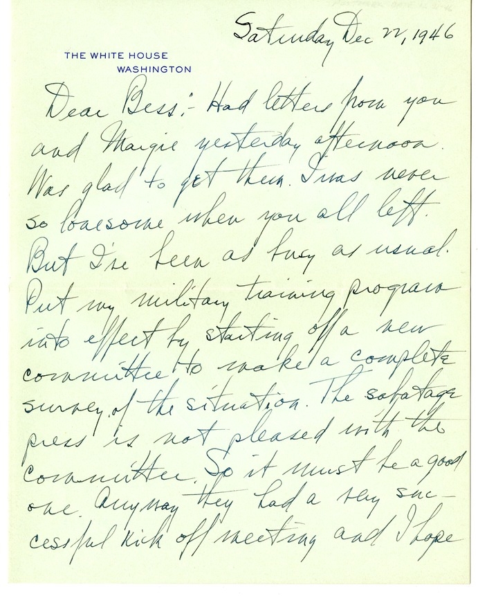 Letter from Harry S. Truman to Bess W. Truman