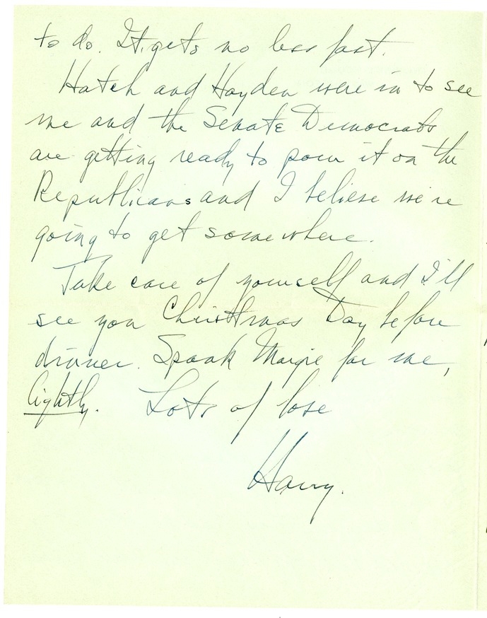 Letter from Harry S. Truman to Bess W. Truman