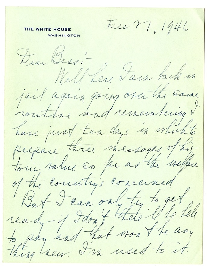 Letter from Harry S. Truman to Bess W. Truman