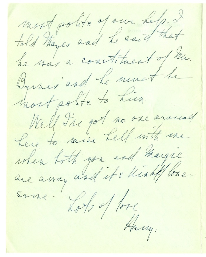 Letter from Harry S. Truman to Bess W. Truman