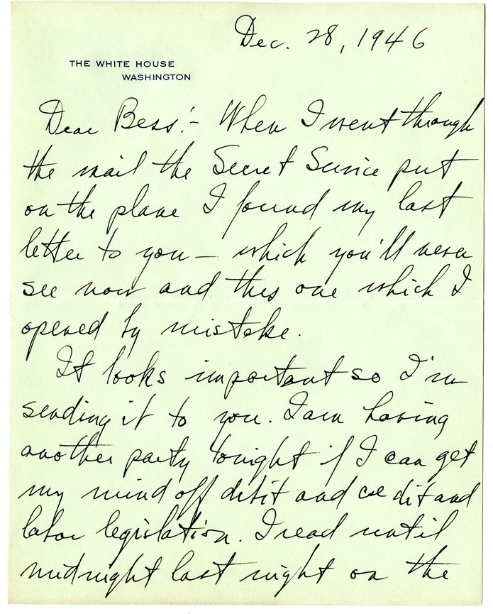 Letter from Harry S. Truman to Bess W. Truman