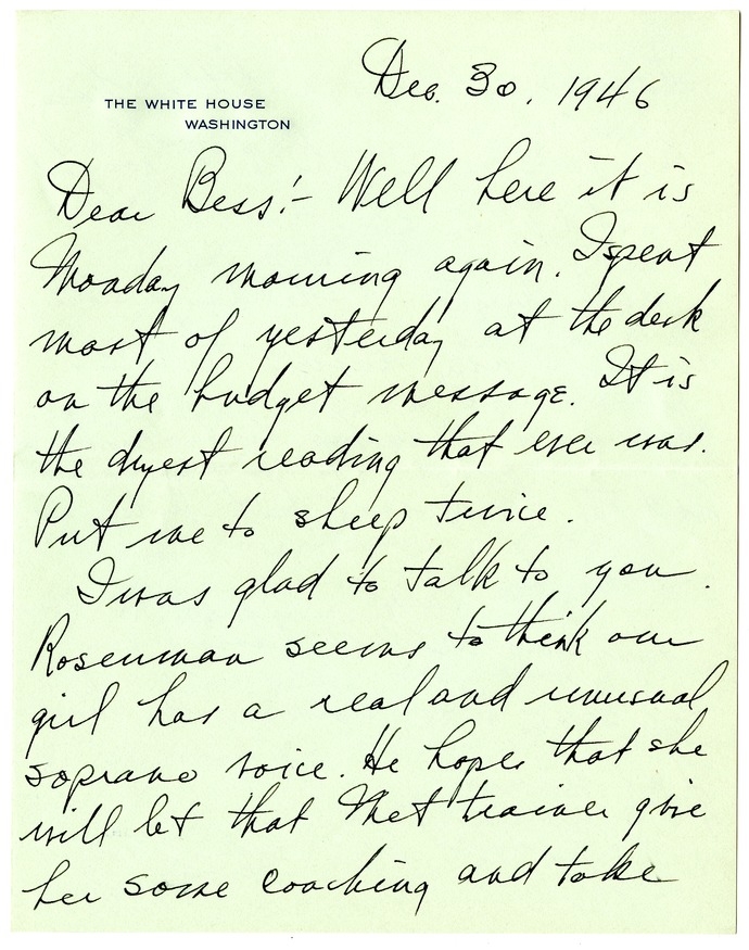 Letter from Harry S. Truman to Bess W. Truman