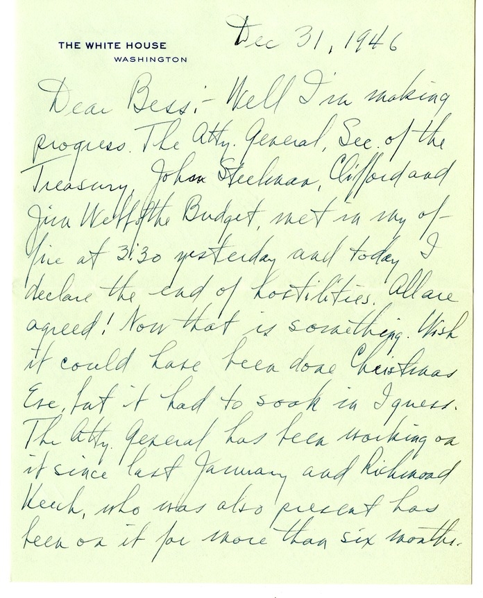 Letter from Harry S. Truman to Bess W. Truman