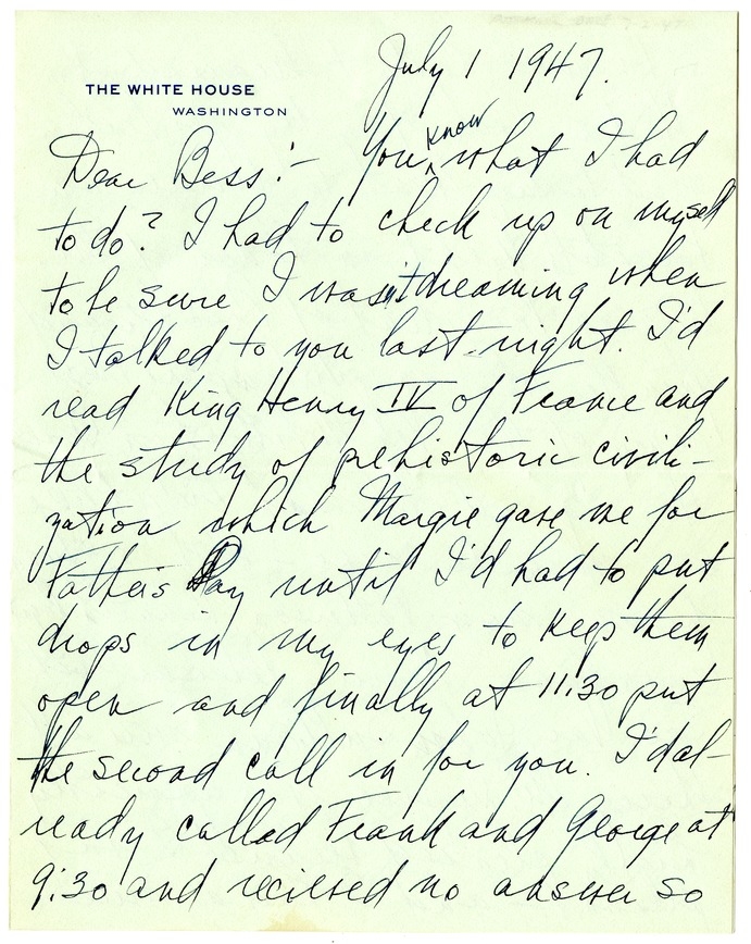 Letter from Harry S. Truman to Bess W. Truman