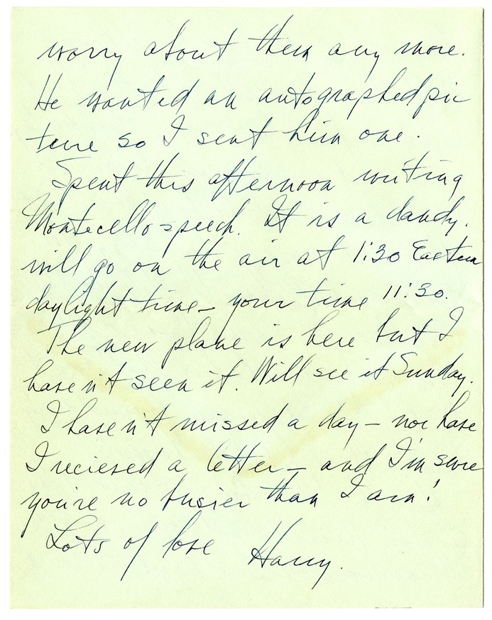 Letter from Harry S. Truman to Bess W. Truman