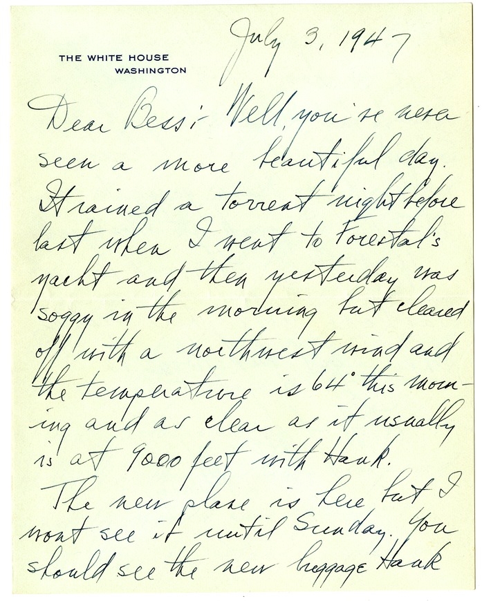 Letter from Harry S. Truman to Bess W. Truman