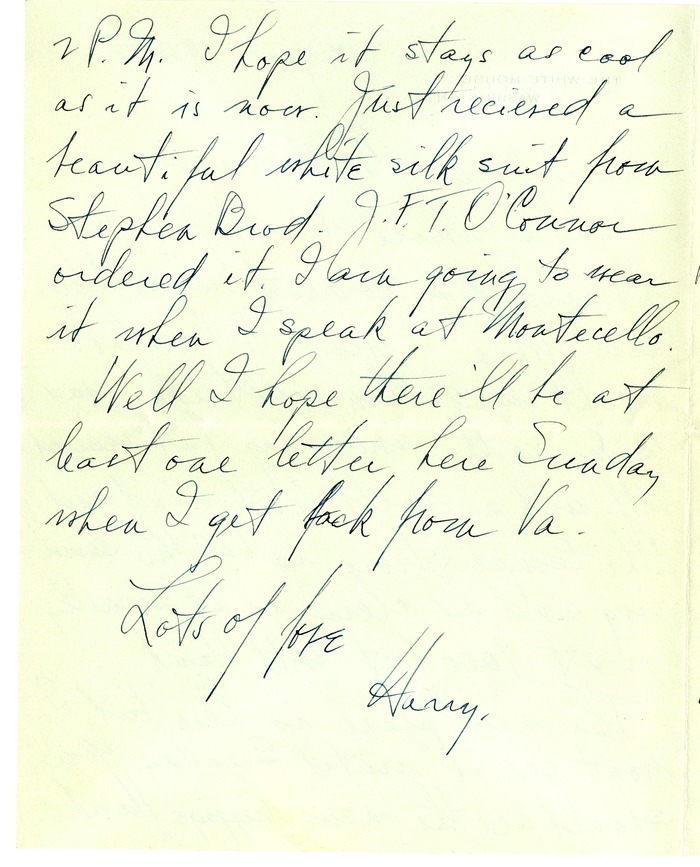 Letter from Harry S. Truman to Bess W. Truman