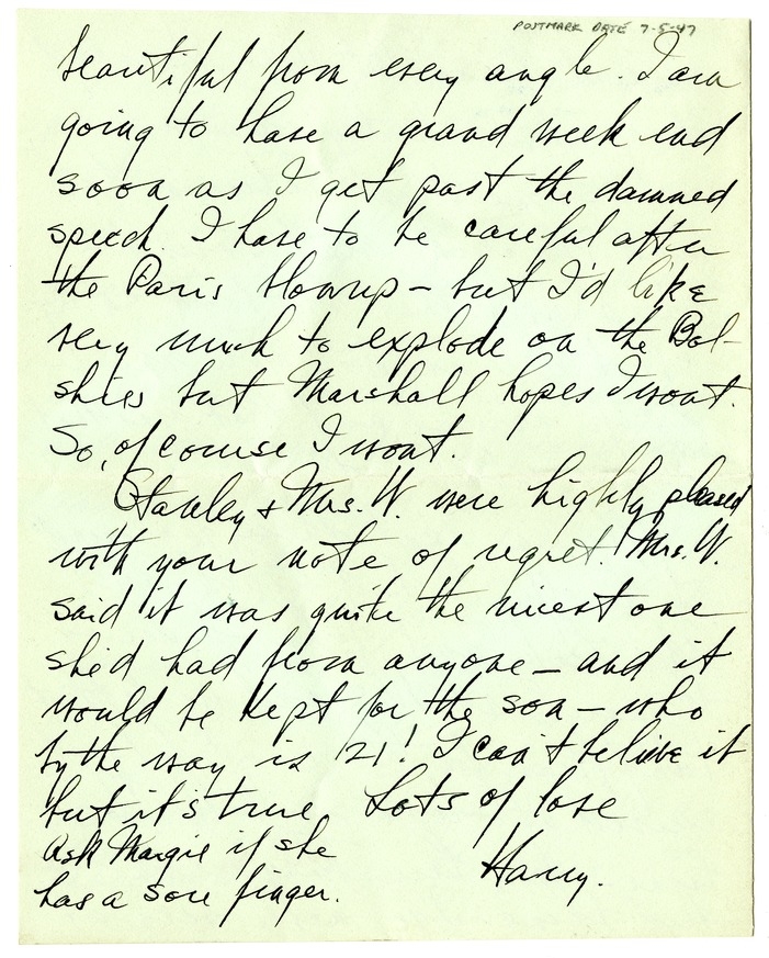 Letter from Harry S. Truman to Bess W. Truman