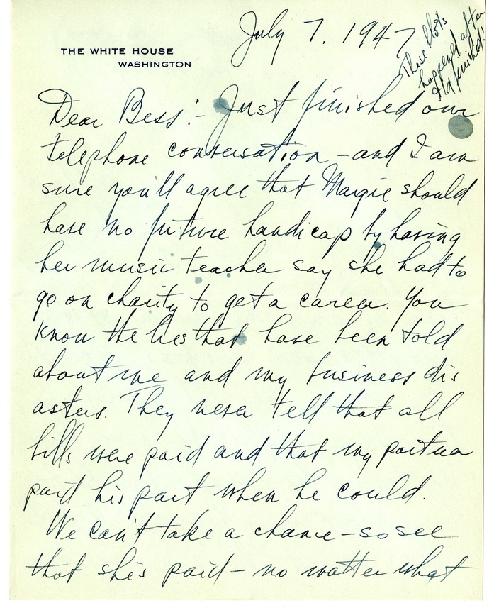 Letter from Harry S. Truman to Bess W. Truman