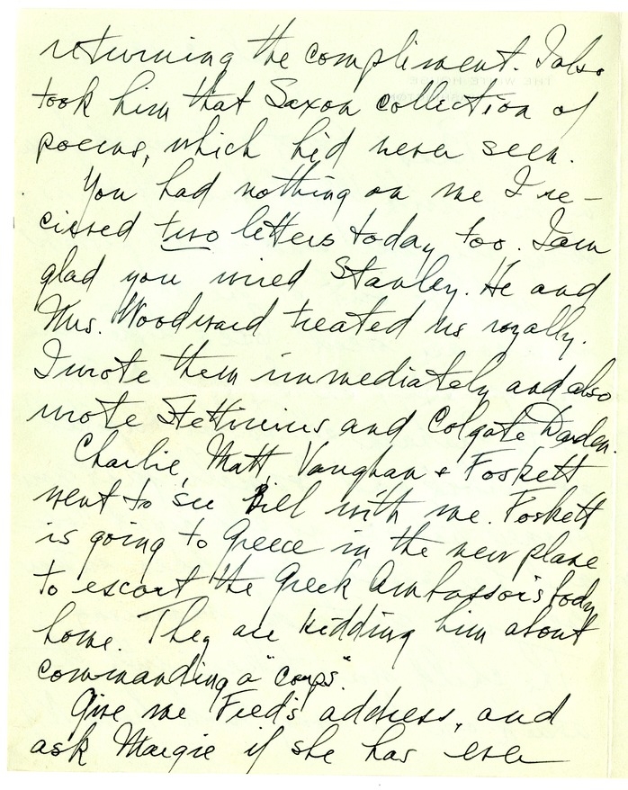 Letter from Harry S. Truman to Bess W. Truman