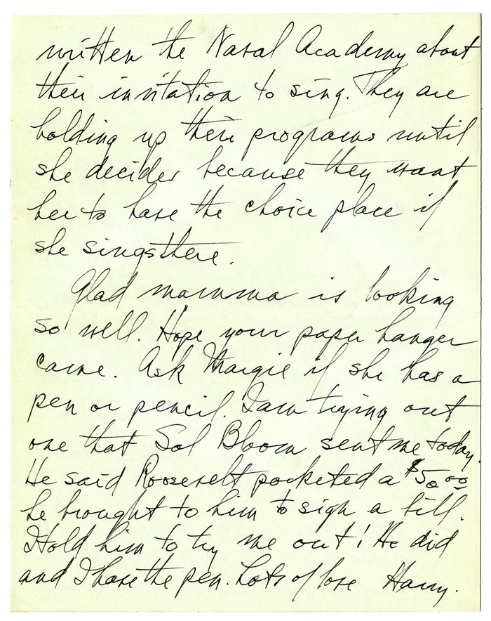 Letter from Harry S. Truman to Bess W. Truman