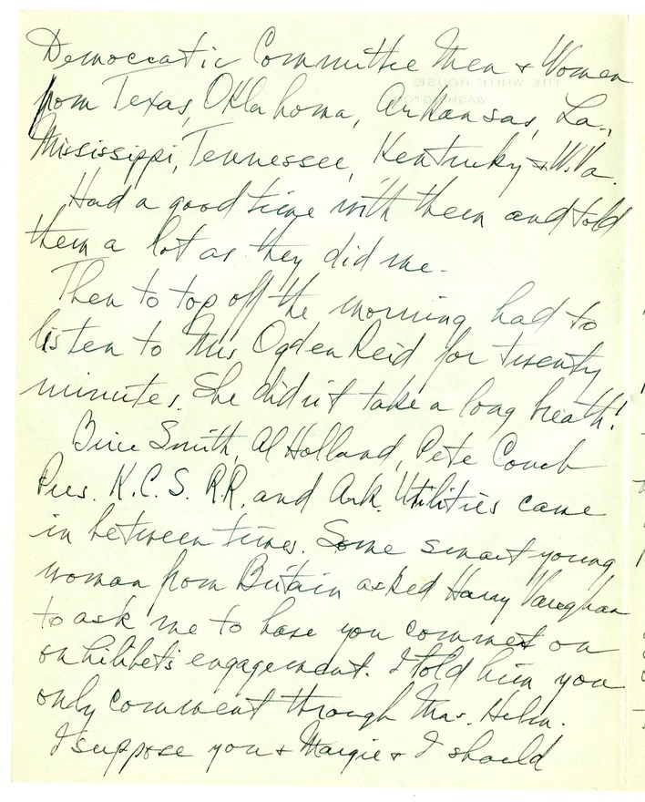 Letter from Harry S. Truman to Bess W. Truman