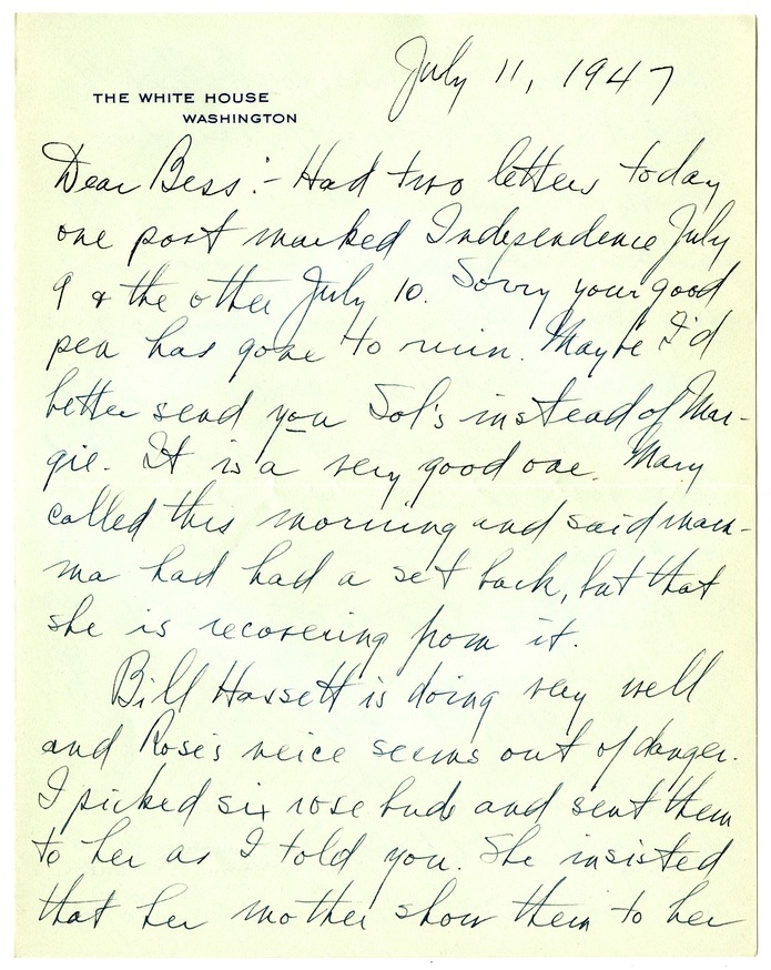 Letter from Harry S. Truman to Bess W. Truman