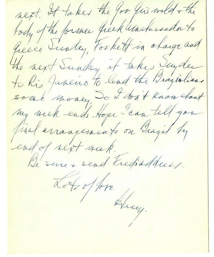 Letter from Harry S. Truman to Bess W. Truman