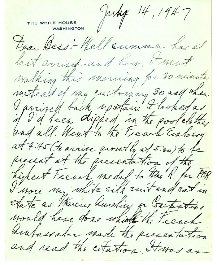 Letter from Harry S. Truman to Bess W. Truman