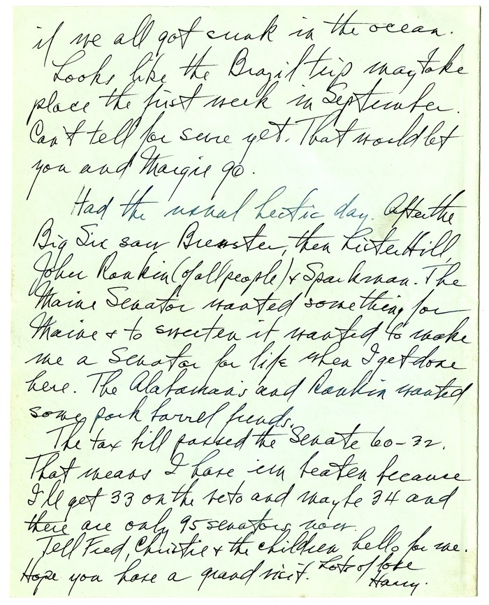 Letter from Harry S. Truman to Bess W. Truman