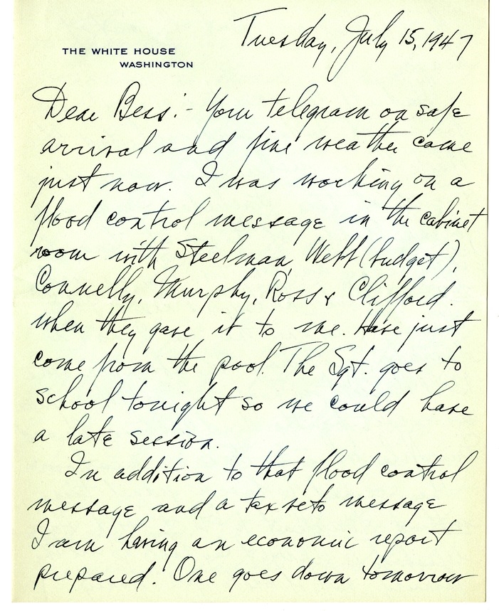 Letter from Harry S. Truman to Bess W. Truman