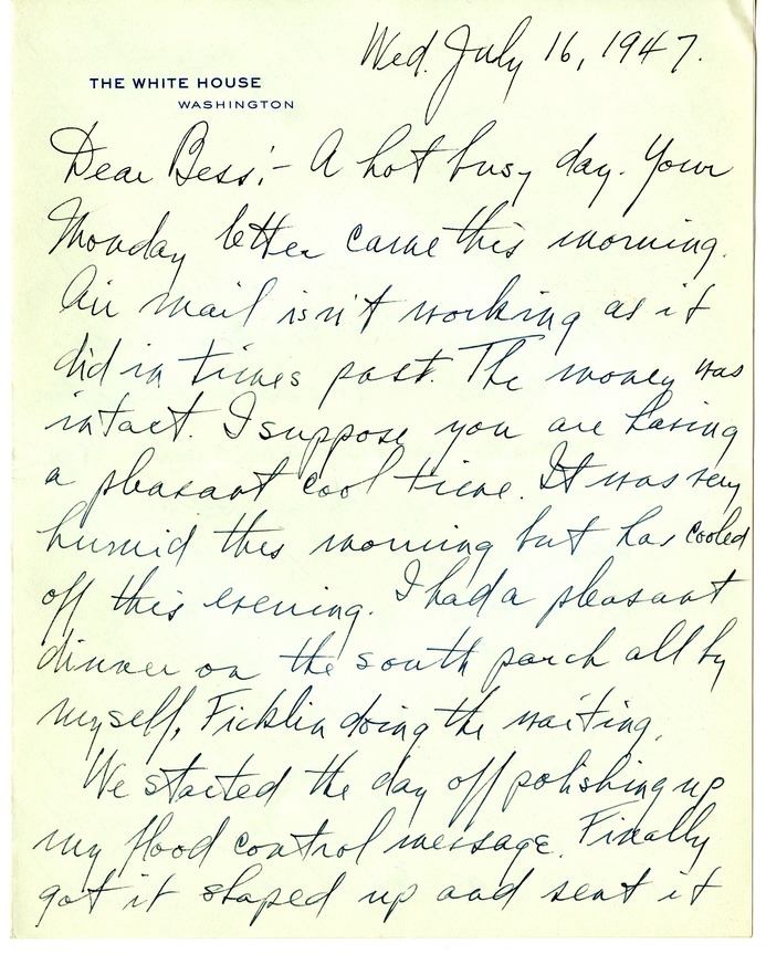 Letter from Harry S. Truman to Bess W. Truman