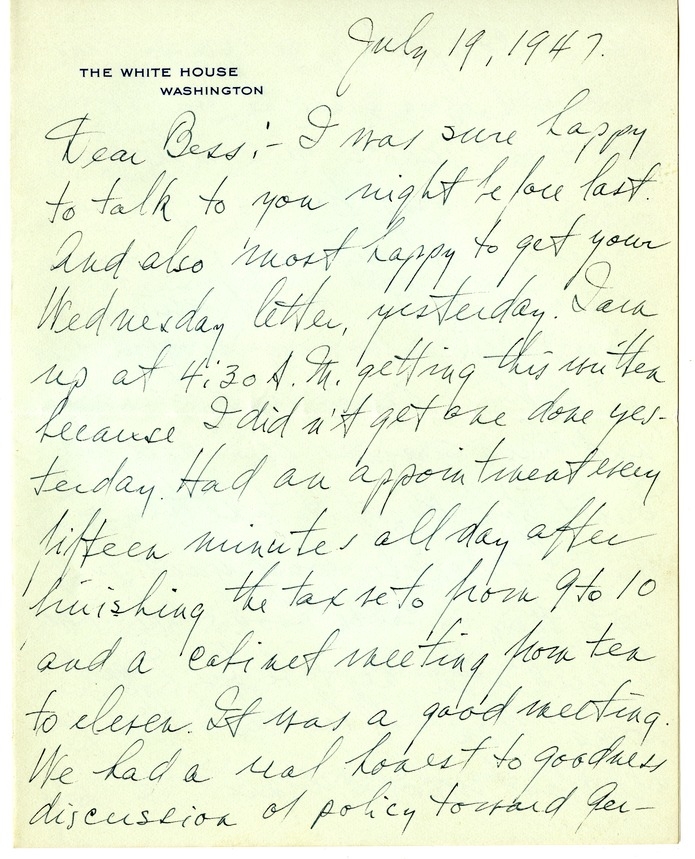 Letter from Harry S. Truman to Bess W. Truman