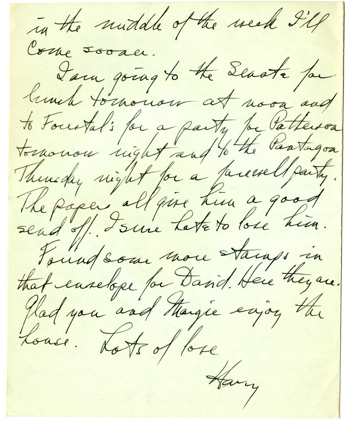 Letter from Harry S. Truman to Bess W. Truman