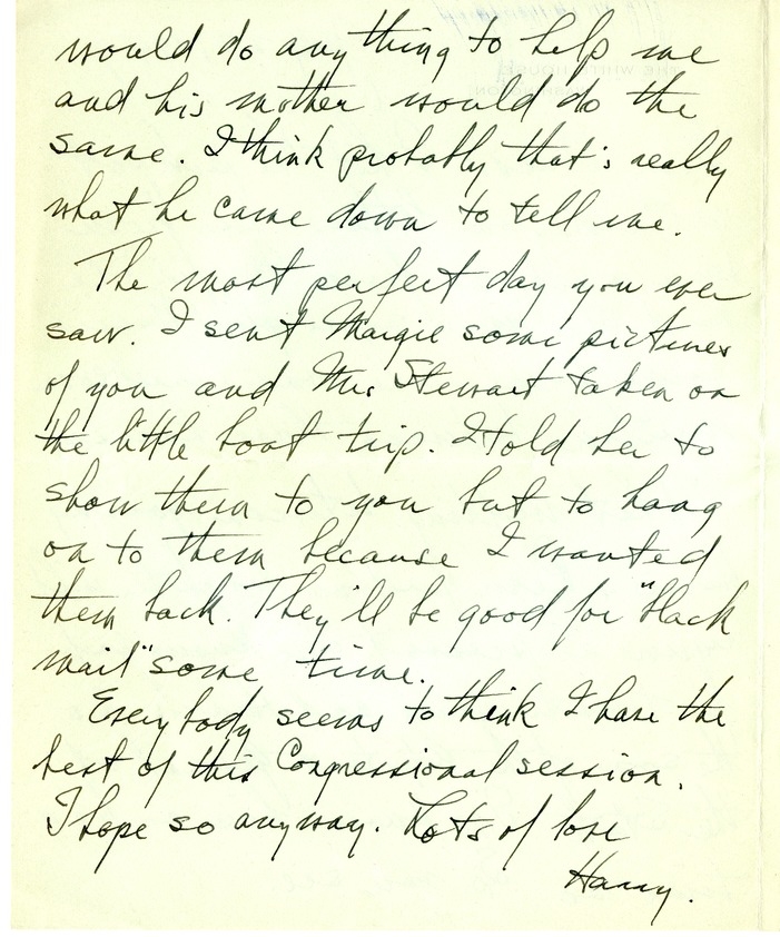 Letter from Harry S. Truman to Bess W. Truman