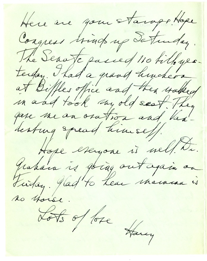 Letter from Harry S. Truman to Bess W. Truman