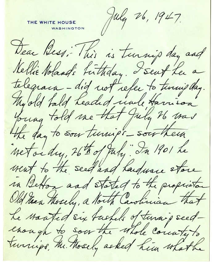 Letter from Harry S. Truman to Bess W. Truman