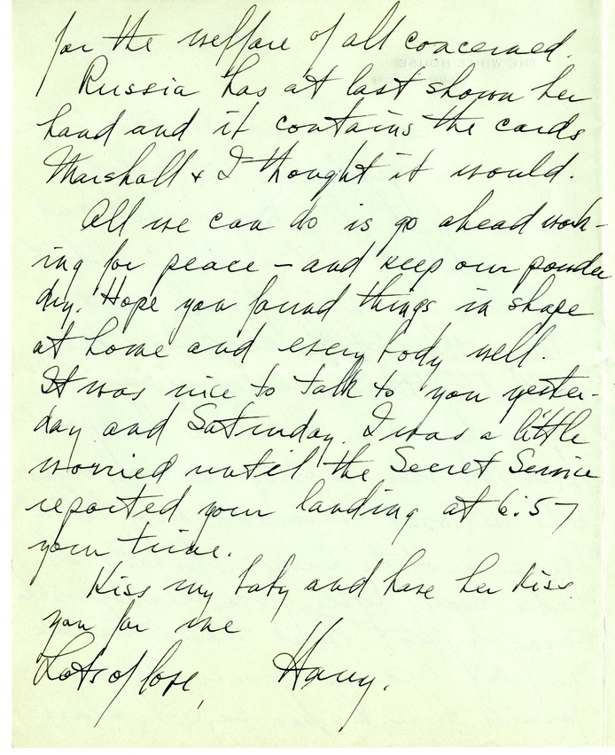 Letter from Harry S. Truman to Bess W. Truman