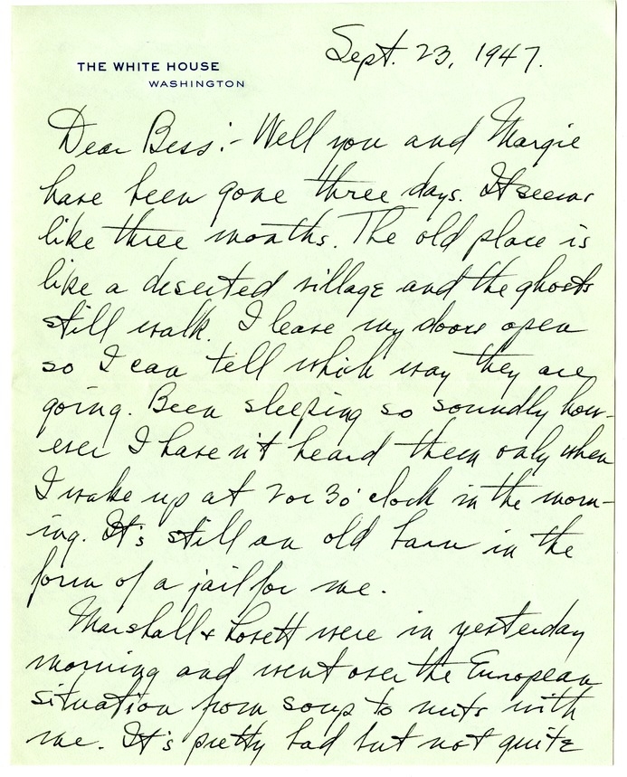 Letter from Harry S. Truman to Bess W. Truman