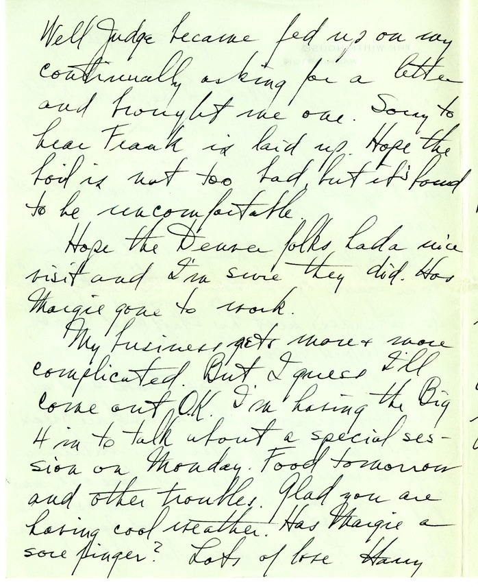 Letter from Harry S. Truman to Bess W. Truman