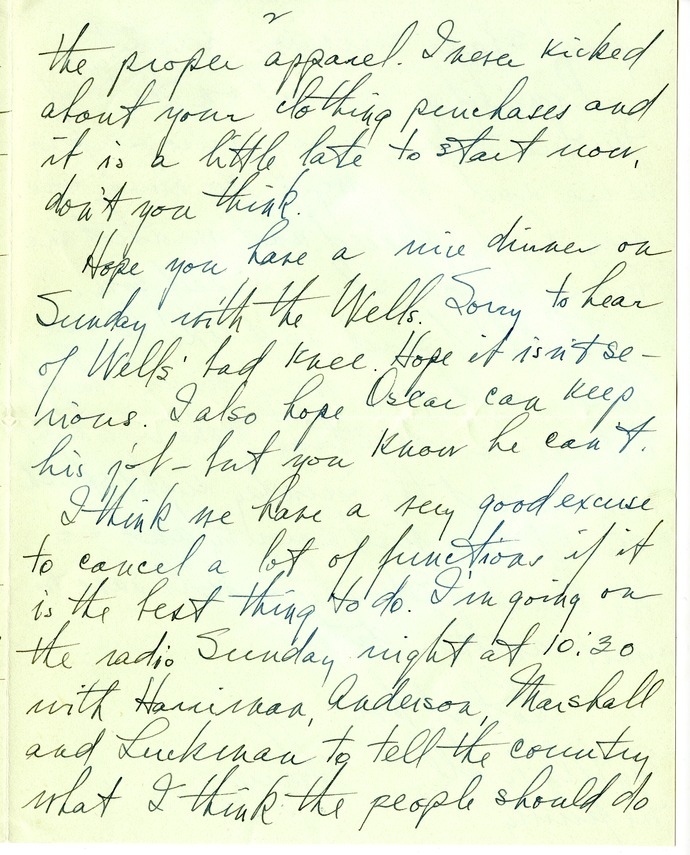 Letter from Harry S. Truman to Bess W. Truman