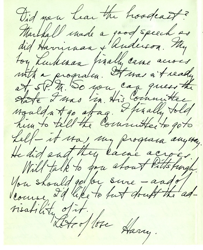 Letter from Harry S. Truman to Bess W. Truman