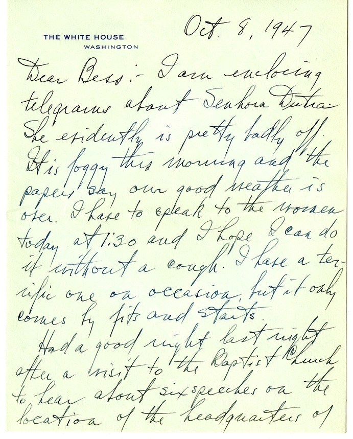 Letter from Harry S. Truman to Bess W. Truman