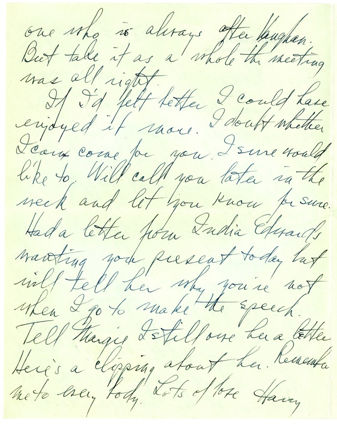 Letter from Harry S. Truman to Bess W. Truman