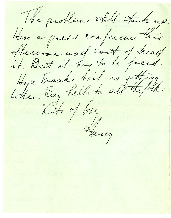 Letter from Harry S. Truman to Bess W. Truman