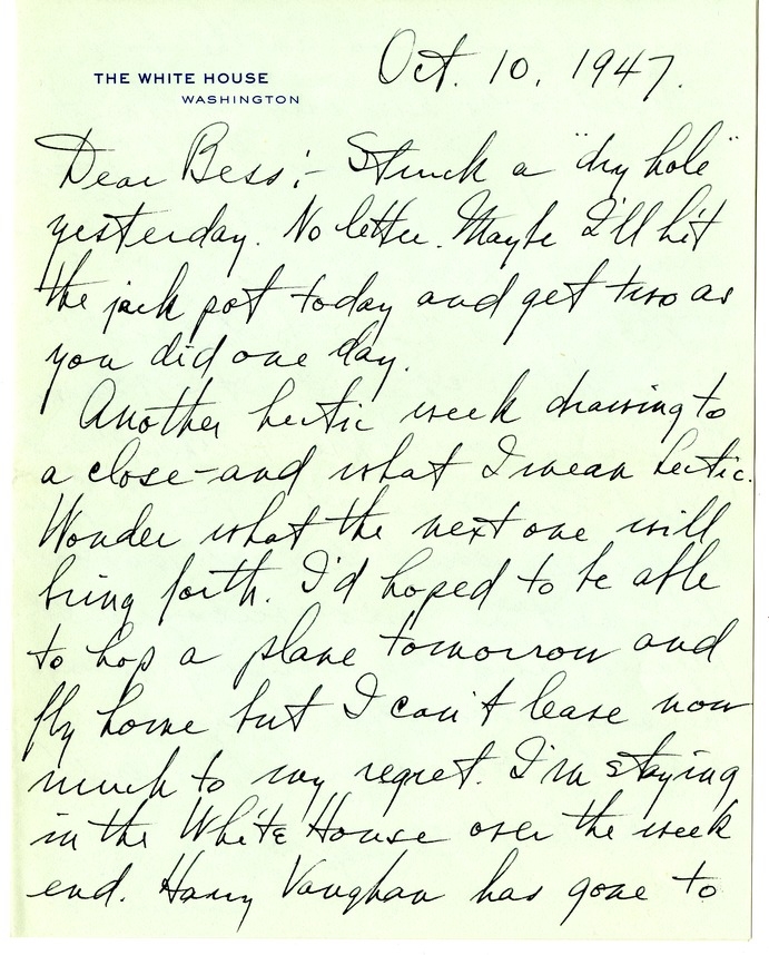 Letter from Harry S. Truman to Bess W. Truman