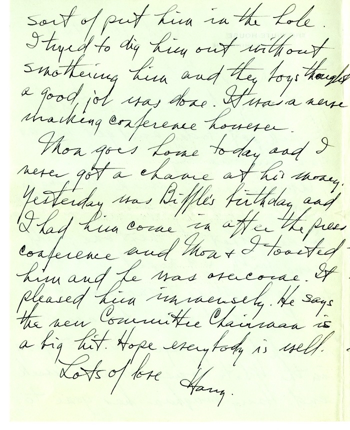 Letter from Harry S. Truman to Bess W. Truman