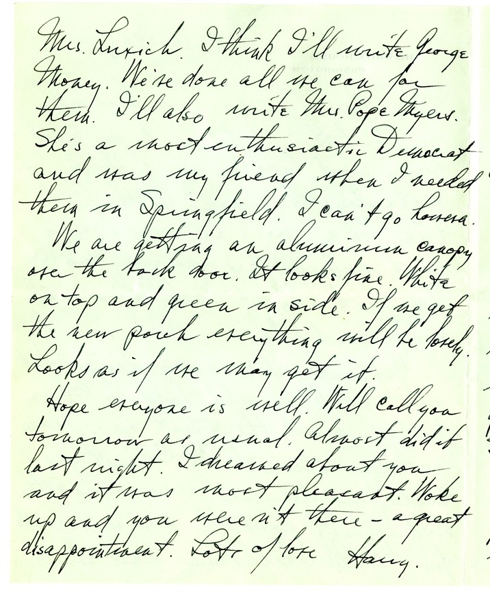 Letter from Harry S. Truman to Bess W. Truman